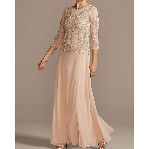 Sheath / Column Jewel Neck Floor Length Chiffon 3/4 Length Sleeve Elegant Mother of the Bride Dress with Beading / Sequin Mother's Day 2020
Sheath / Column Jewel Neck Floor Length Chiffon 3/4 Length Sleeve Elegant Mother of the Bride Dress with Beading / Sequin Mother's Day 2020