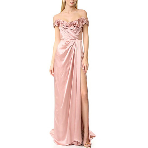 Sheath / Column Floral Pink Engagement Prom Dress Off Shoulder Short Sleeve Sweep / Brush Train Satin with Pleats Split 2020
Sheath / Column Floral Pink Engagement Prom Dress Off Shoulder Short Sleeve Sweep / Brush Train Satin with Pleats Split 2020