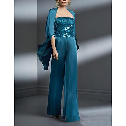 

Pantsuit / Jumpsuit Sweetheart Neckline Floor Length Polyester Sleeveless Sparkle & Shine Mother of the Bride Dress with Sequin Mother's Day 2020