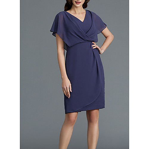 Sheath / Column V Neck Knee Length Chiffon Short Sleeve Elegant Mother of the Bride Dress with Ruching Mother's Day 2020
Sheath / Column V Neck Knee Length Chiffon Short Sleeve Elegant Mother of the Bride Dress with Ruching Mother's Day 2020
