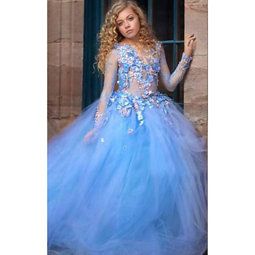 Ball Gown Sweep / Brush Train Wedding Flower Girl Dresses - Tulle Long Sleeve Illusion Neck with Pick Up Skirt / Appliques
Ball Gown Sweep / Brush Train Wedding Flower Girl Dresses - Tulle Long Sleeve Illusion Neck with Pick Up Skirt / Appliques