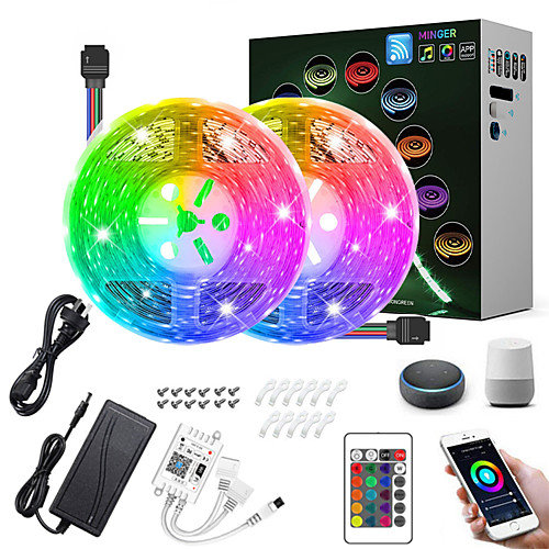 

ZDM 10M(25M) LED Light Strips RGB Tiktok Lights Intelligent Dimming App Control Waterproof Flexible 5050 SMD 300 LEDs IR 24 Key Controller with Installation Package 12V 4A Adapter Kit