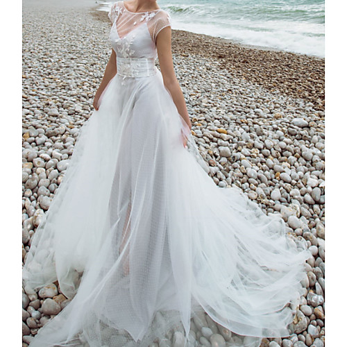 Two Piece A-Line Wedding Dresses Jewel Neck Sweep / Brush Train Tulle Chiffon Over Satin Short Sleeve Country Plus Size with Appliques 2020
Two Piece A-Line Wedding Dresses Jewel Neck Sweep / Brush Train Tulle Chiffon Over Satin Short Sleeve Country Plus Size with Appliques 2020