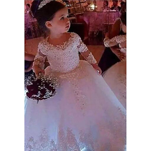 Ball Gown Floor Length Wedding Flower Girl Dresses - Lace Long Sleeve Jewel Neck with Appliques / Solid
Ball Gown Floor Length Wedding Flower Girl Dresses - Lace Long Sleeve Jewel Neck with Appliques / Solid