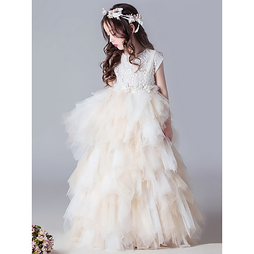 Ball Gown Floor Length Party / Pageant Flower Girl Dresses - Polyester / Lace Short Sleeve Jewel Neck with Tier
Ball Gown Floor Length Party / Pageant Flower Girl Dresses - Polyester / Lace Short Sleeve Jewel Neck with Tier