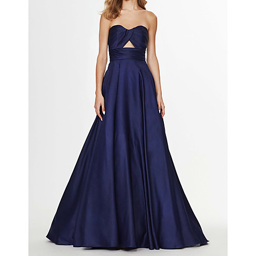 A-Line Sweetheart Neckline Sweep / Brush Train Satin Elegant / Blue Prom / Formal Evening Dress with Sleek 2020 
A-Line Sweetheart Neckline Sweep / Brush Train Satin Elegant / Blue Prom / Formal Evening Dress with Sleek 2020
