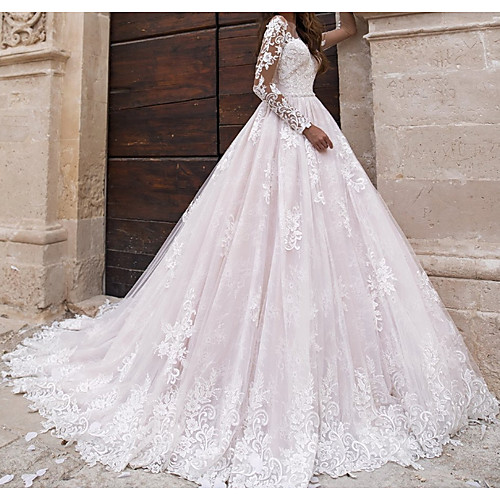 A-Line Jewel Neck Sweep / Brush Train Polyester / Lace / Tulle Long Sleeve Country Plus Size Wedding Dresses with Lace / Embroidery 2020
A-Line Jewel Neck Sweep / Brush Train Polyester / Lace / Tulle Long Sleeve Country Plus Size Wedding Dresses with Lace / Embroidery 2020