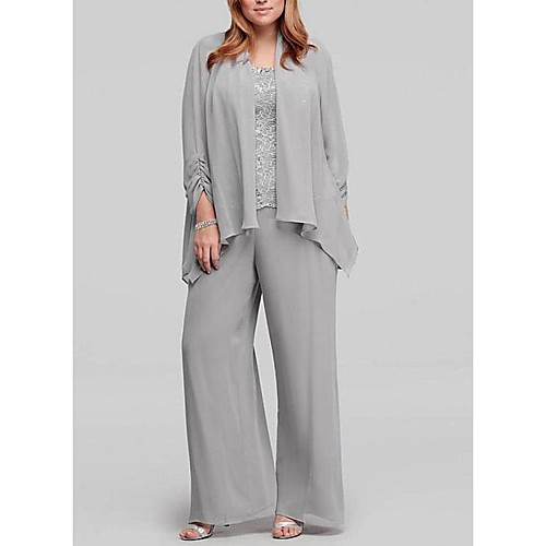 Pantsuit / Jumpsuit Square Neck Floor Length Chiffon / Lace 3/4 Length Sleeve Elegant Mother of the Bride Dress with Lace / Ruching Mother's Day 2020
Pantsuit / Jumpsuit Square Neck Floor Length Chiffon / Lace 3/4 Length Sleeve Elegant Mother of the Bride Dress with Lace / Ruching Mother's Day 2020