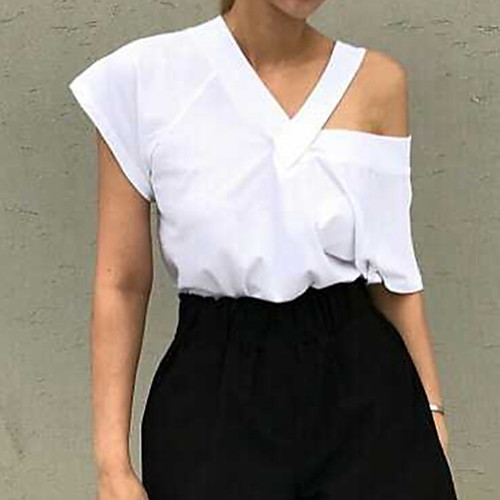 Women's Solid Colored Pleated Criss Cross Loose T-shirt Daily Strap White / Black
Women's Solid Colored Pleated Criss Cross Loose T-shirt Daily Strap White / Black