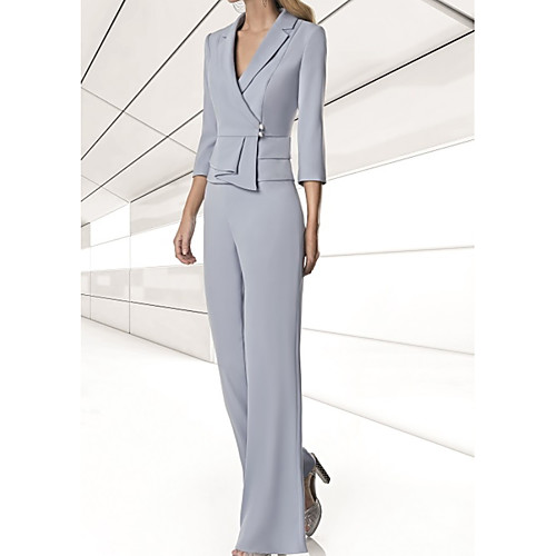 Pantsuit / Jumpsuit V Neck Floor Length Polyester 3/4 Length Sleeve Elegant Mother of the Bride Dress with Buttons Mother's Day 2020
Pantsuit / Jumpsuit V Neck Floor Length Polyester 3/4 Length Sleeve Elegant Mother of the Bride Dress with Buttons Mother's Day 2020
