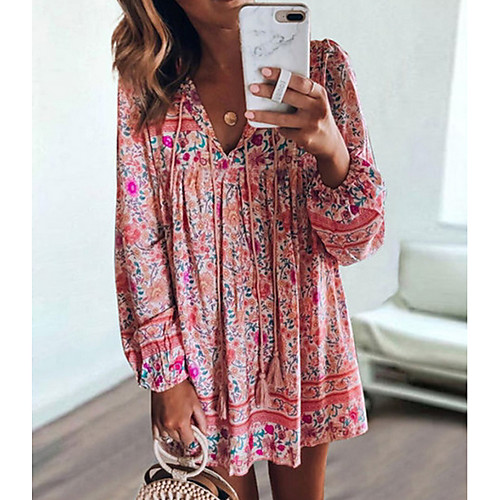 Women's Shift Dress - Long Sleeve Geometric V Neck Elegant Loose Blue Red Yellow Green S M L XL XXL
Women's Shift Dress - Long Sleeve Geometric V Neck Elegant Loose Blue Red Yellow Green S M L XL XXL