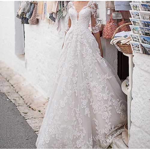 A-Line V Neck Sweep / Brush Train Lace Half Sleeve Country Plus Size Wedding Dresses with Lace 2020
A-Line V Neck Sweep / Brush Train Lace Half Sleeve Country Plus Size Wedding Dresses with Lace 2020