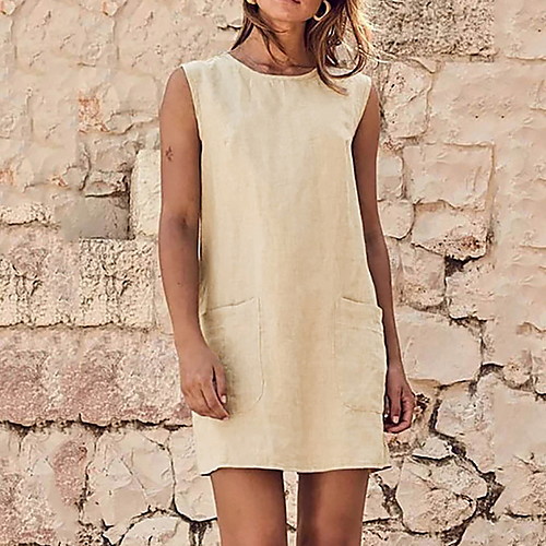 Women's A Line Dress - Sleeveless Solid Color V Neck White Black Khaki S M L XL
Women's A Line Dress - Sleeveless Solid Color V Neck White Black Khaki S M L XL