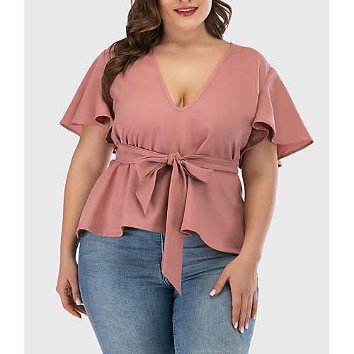 Women's Plus Size Solid Colored Ruffle Lace up Blouse Elegant Sexy Daily Going out V Neck Blushing Pink
Women's Plus Size Solid Colored Ruffle Lace up Blouse Elegant Sexy Daily Going out V Neck Blushing Pink
