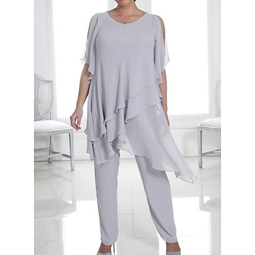 Pantsuit / Jumpsuit Jewel Neck Floor Length Chiffon Sleeveless Elegant Mother of the Bride Dress with Cascading Ruffles Mother's Day 2020
Pantsuit / Jumpsuit Jewel Neck Floor Length Chiffon Sleeveless Elegant Mother of the Bride Dress with Cascading Ruffles Mother's Day 2020