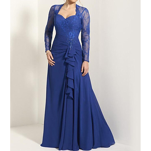 A-Line Sweetheart Neckline Floor Length Chiffon / Lace / Satin Long Sleeve Elegant Mother of the Bride Dress with Pleats / Draping Mother's Day 2020
A-Line Sweetheart Neckline Floor Length Chiffon / Lace / Satin Long Sleeve Elegant Mother of the Bride Dress with Pleats / Draping Mother's Day 2020