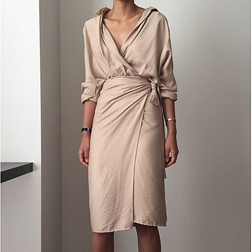 Women's Sheath Dress - Long Sleeve Solid Color Shirt Collar Elegant Fuchsia Navy Blue Beige S M L
Women's Sheath Dress - Long Sleeve Solid Color Shirt Collar Elegant Fuchsia Navy Blue Beige S M L