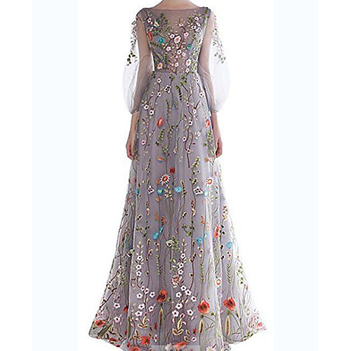 A-Line Boat Neck Floor Length Tulle Floral / Grey Wedding Guest / Prom Dress with Embroidery 2020
A-Line Boat Neck Floor Length Tulle Floral / Grey Wedding Guest / Prom Dress with Embroidery 2020