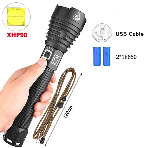 

xhp90 LED Flashlights / Torch Waterproof 6000 lm LED LED 1 Emitters 3 Mode with Batteries and USB Cable Waterproof Professional Durable Creepy Camping / Hiking / Caving Everyday Use Cycling / Bike USB