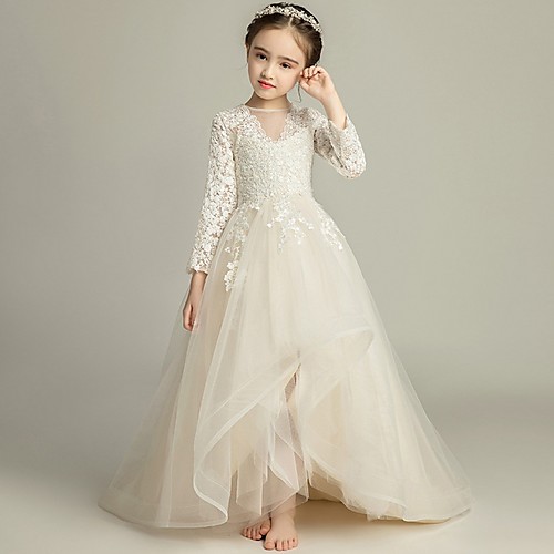 A-Line Chapel Train Party / Pageant Flower Girl Dresses - Polyester Long Sleeve Jewel Neck with Lace
A-Line Chapel Train Party / Pageant Flower Girl Dresses - Polyester Long Sleeve Jewel Neck with Lace