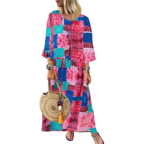 Women's Red Blue Dress Loose Print M L 
Women's Red Blue Dress Loose Print M L