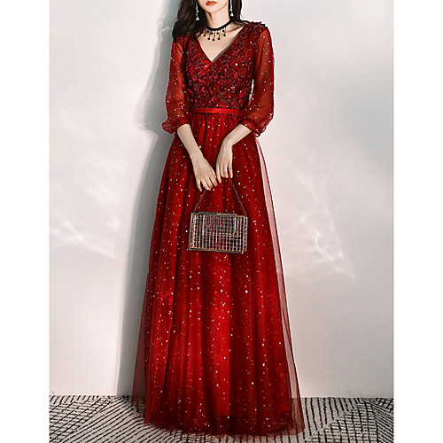 A-Line V Neck Floor Length Tulle Elegant / Red Wedding Guest / Prom Dress with Pleats / Sequin / Appliques 2020
A-Line V Neck Floor Length Tulle Elegant / Red Wedding Guest / Prom Dress with Pleats / Sequin / Appliques 2020