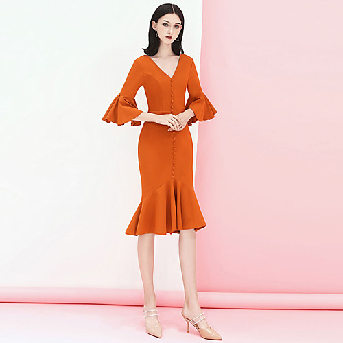 Mermaid / Trumpet Minimalist Yellow Homecoming Cocktail Party Dress V Neck Half Sleeve Knee Length Spandex with Buttons Ruffles 2020
Mermaid / Trumpet Minimalist Yellow Homecoming Cocktail Party Dress V Neck Half Sleeve Knee Length Spandex with Buttons Ruffles 2020