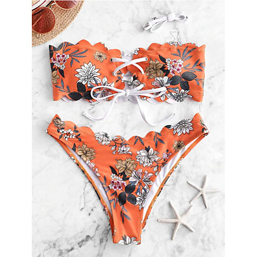 Women's Basic Boho Orange Dusty Blue White Bandeau Cheeky Bikini Swimwear Swimsuit - Floral Lace up Print S M L Orange
Women's Basic Boho Orange Dusty Blue White Bandeau Cheeky Bikini Swimwear Swimsuit - Floral Lace up Print S M L Orange