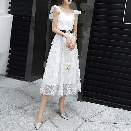 A-Line Sweetheart Neckline Tea Length Lace / Tulle Flirty / White Homecoming / Cocktail Party Dress with Appliques 2020
A-Line Sweetheart Neckline Tea Length Lace / Tulle Flirty / White Homecoming / Cocktail Party Dress with Appliques 2020