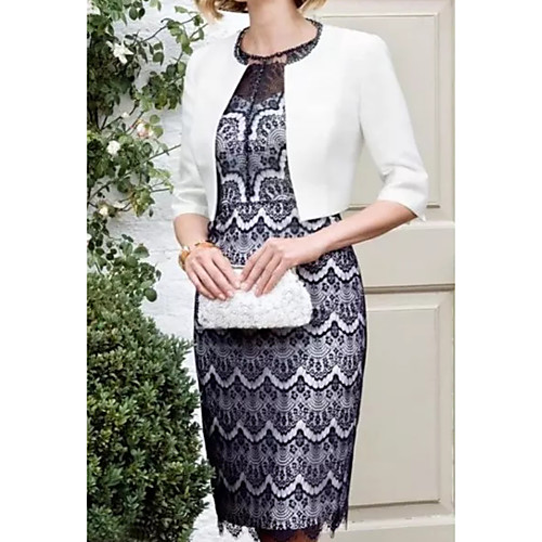 Sheath / Column Illusion Neck Knee Length Polyester 3/4 Length Sleeve Elegant Mother of the Bride Dress with Lace / Pattern / Print Mother's Day 2020
Sheath / Column Illusion Neck Knee Length Polyester 3/4 Length Sleeve Elegant Mother of the Bride Dress with Lace / Pattern / Print Mother's Day 2020