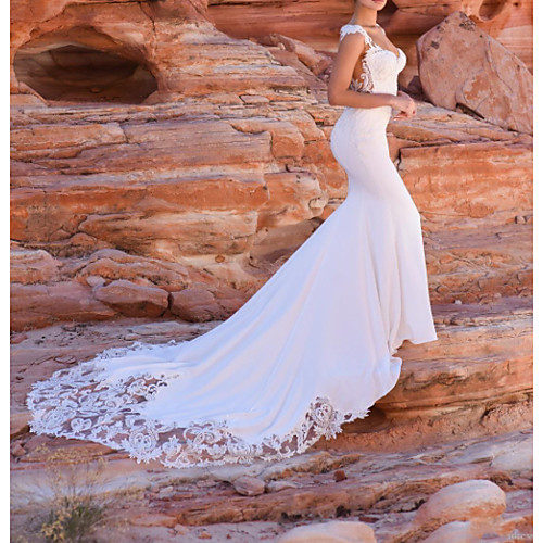 Mermaid / Trumpet V Neck Court Train Lace / Stretch Satin Sleeveless Country Plus Size Wedding Dresses with Lace / Embroidery 2020
Mermaid / Trumpet V Neck Court Train Lace / Stretch Satin Sleeveless Country Plus Size Wedding Dresses with Lace / Embroidery 2020