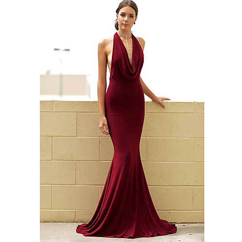 Mermaid / Trumpet V Neck Sweep / Brush Train Polyester Sexy / Red Engagement / Formal Evening Dress with Draping 2020
Mermaid / Trumpet V Neck Sweep / Brush Train Polyester Sexy / Red Engagement / Formal Evening Dress with Draping 2020
