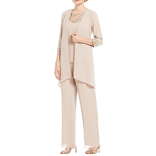 Pantsuit / Jumpsuit Illusion Neck Floor Length Chiffon 3/4 Length Sleeve Elegant / Sweet Mother of the Bride Dress with Lace / Appliques Mother's Day 2020
Pantsuit / Jumpsuit Illusion Neck Floor Length Chiffon 3/4 Length Sleeve Elegant / Sweet Mother of the Bride Dress with Lace / Appliques Mother's Day 2020