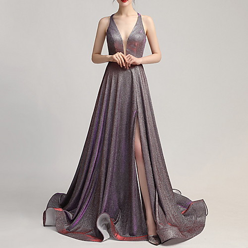 A-Line Halter Neck Court Train Polyester Sparkle / Purple Prom / Formal Evening Dress with Pleats / Split 2020
A-Line Halter Neck Court Train Polyester Sparkle / Purple Prom / Formal Evening Dress with Pleats / Split 2020