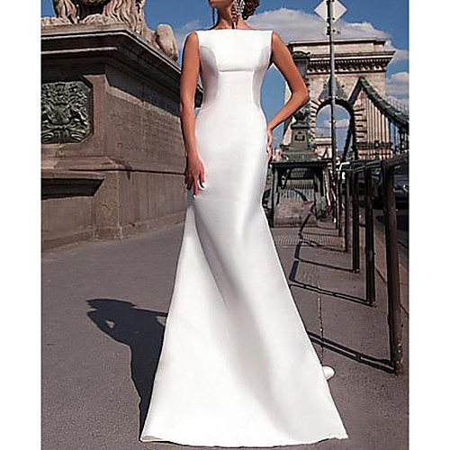 Mermaid / Trumpet Off Shoulder Sweep / Brush Train Satin Sleeveless Country Plus Size Wedding Dresses with Bow(s) / Buttons 2020
Mermaid / Trumpet Off Shoulder Sweep / Brush Train Satin Sleeveless Country Plus Size Wedding Dresses with Bow(s) / Buttons 2020