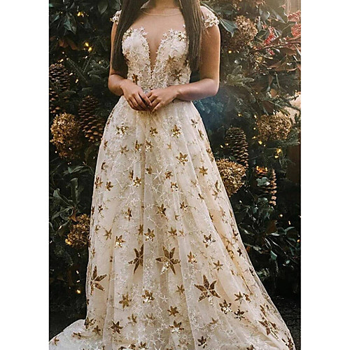 Ball Gown Illusion Neck Floor Length Polyester Luxurious / Sparkle Engagement / Formal Evening Dress with Appliques 2020
Ball Gown Illusion Neck Floor Length Polyester Luxurious / Sparkle Engagement / Formal Evening Dress with Appliques 2020