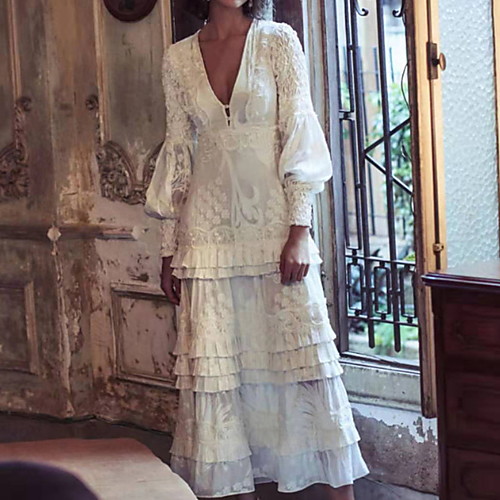 A-Line Boho Floral Holiday Cocktail Party Dress V Neck Long Sleeve Ankle Length Lace with Ruffles Embroidery 2020
A-Line Boho Floral Holiday Cocktail Party Dress V Neck Long Sleeve Ankle Length Lace with Ruffles Embroidery 2020