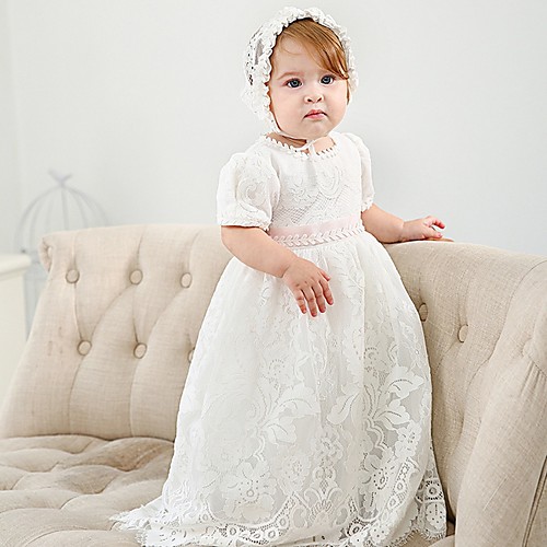 Ball Gown Floor Length First Communion Christening Gowns - Polyester Short Sleeve Jewel Neck with Lace / Bow(s)
Ball Gown Floor Length First Communion Christening Gowns - Polyester Short Sleeve Jewel Neck with Lace / Bow(s)