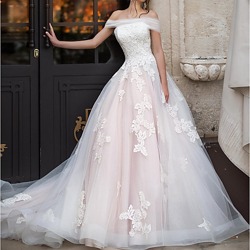 Ball Gown Wedding Dresses Off Shoulder Court Train Tulle Polyester Cap Sleeve Country Plus Size with Appliques 2020
Ball Gown Wedding Dresses Off Shoulder Court Train Tulle Polyester Cap Sleeve Country Plus Size with Appliques 2020