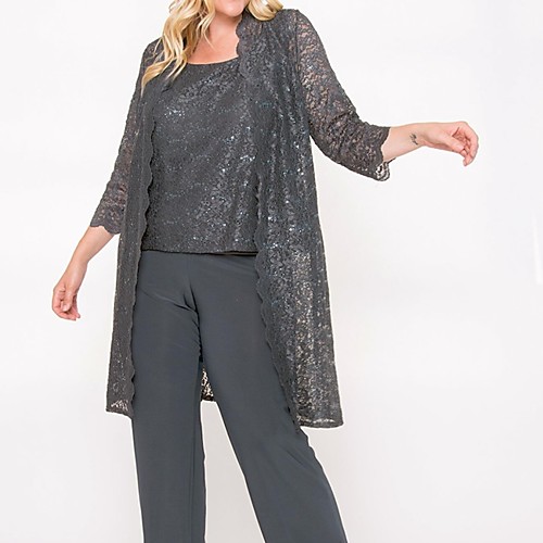 Pantsuit / Jumpsuit Scoop Neck Floor Length Lace 3/4 Length Sleeve Elegant Mother of the Bride Dress with Lace / Sequin Mother's Day 2020
Pantsuit / Jumpsuit Scoop Neck Floor Length Lace 3/4 Length Sleeve Elegant Mother of the Bride Dress with Lace / Sequin Mother's Day 2020