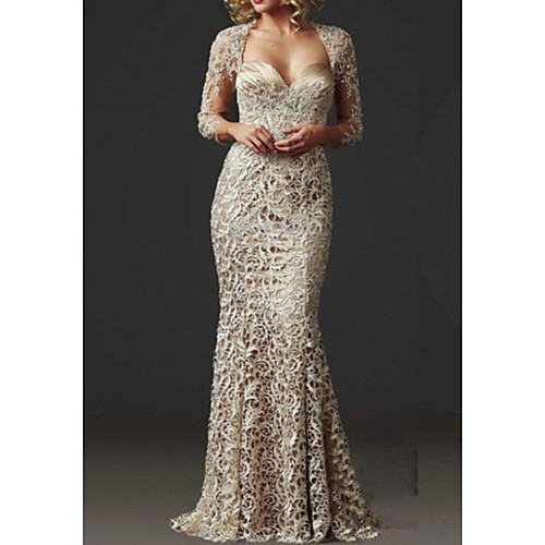 Mermaid / Trumpet Mother of the Bride Dress Elegant Sweetheart Neckline Floor Length Lace 3/4 Length Sleeve with Lace 2020
Mermaid / Trumpet Mother of the Bride Dress Elegant Sweetheart Neckline Floor Length Lace 3/4 Length Sleeve with Lace 2020