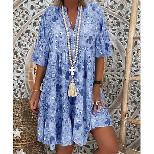Women's Shift Dress - Half Sleeve Print Stand Loose White Blushing Pink Orange Green Light Blue S M L XL XXL XXXL XXXXL
Women's Shift Dress - Half Sleeve Print Stand Loose White Blushing Pink Orange Green Light Blue S M L XL XXL XXXL XXXXL