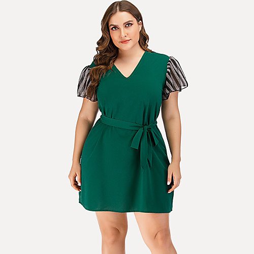 Women's A Line Dress - Short Sleeves Striped Solid Color Mesh Patchwork Summer Casual Street chic Daily Going out Flare Cuff Sleeve 2020 Green L XL XXL
Women's A Line Dress - Short Sleeves Striped Solid Color Mesh Patchwork Summer Casual Street chic Daily Going out Flare Cuff Sleeve 2020 Green L XL XXL