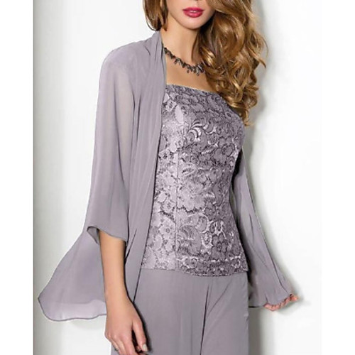 Pantsuit / Jumpsuit Square Neck Floor Length Chiffon / Lace 3/4 Length Sleeve Elegant Mother of the Bride Dress with Appliques Mother's Day 2020
Pantsuit / Jumpsuit Square Neck Floor Length Chiffon / Lace 3/4 Length Sleeve Elegant Mother of the Bride Dress with Appliques Mother's Day 2020