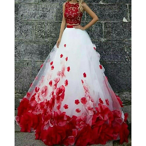 Two Piece Jewel Neck Court Train Tulle Floral / Red Engagement / Formal Evening Dress with Lace Insert / Appliques 2020
Two Piece Jewel Neck Court Train Tulle Floral / Red Engagement / Formal Evening Dress with Lace Insert / Appliques 2020