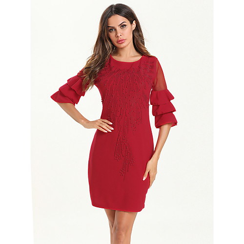 Women's Sheath Dress - Half Sleeve Solid Color Sequins Ruffle Mesh Summer Fall Elegant Vintage Daily Going out Flare Cuff Sleeve 2020 Red L XL XXL
Women's Sheath Dress - Half Sleeve Solid Color Sequins Ruffle Mesh Summer Fall Elegant Vintage Daily Going out Flare Cuff Sleeve 2020 Red L XL XXL