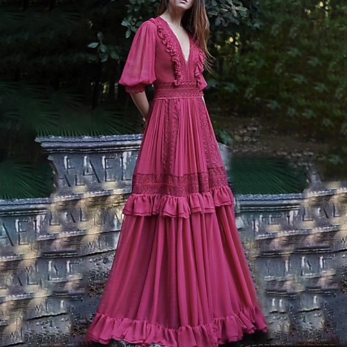 A-Line V Neck Floor Length Chiffon Boho / Empire Holiday / Party Wear Dress with Ruffles / Lace Insert 2020
A-Line V Neck Floor Length Chiffon Boho / Empire Holiday / Party Wear Dress with Ruffles / Lace Insert 2020