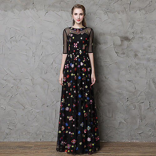 A-Line Jewel Neck Floor Length Lace / Tulle Floral / Black Party Wear / Formal Evening Dress with Embroidery 2020
A-Line Jewel Neck Floor Length Lace / Tulle Floral / Black Party Wear / Formal Evening Dress with Embroidery 2020
