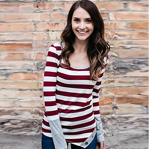 Women's Striped T-shirt - Patchwork Round Neck Basic Daily Spring Fall Red S M L XL
Women's Striped T-shirt - Patchwork Round Neck Basic Daily Spring Fall Red S M L XL