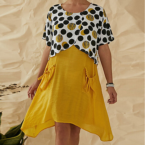 Women's Sheath Dress - Short Sleeves Polka Dot Summer Elegant 2020 Yellow S M L XL
Women's Sheath Dress - Short Sleeves Polka Dot Summer Elegant 2020 Yellow S M L XL
